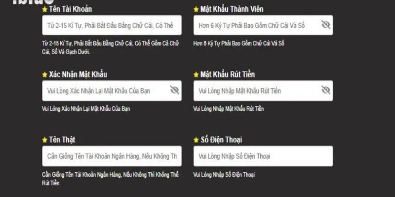 Nhập đủ thông tin đăng ký 88NN là bước bắt buộc